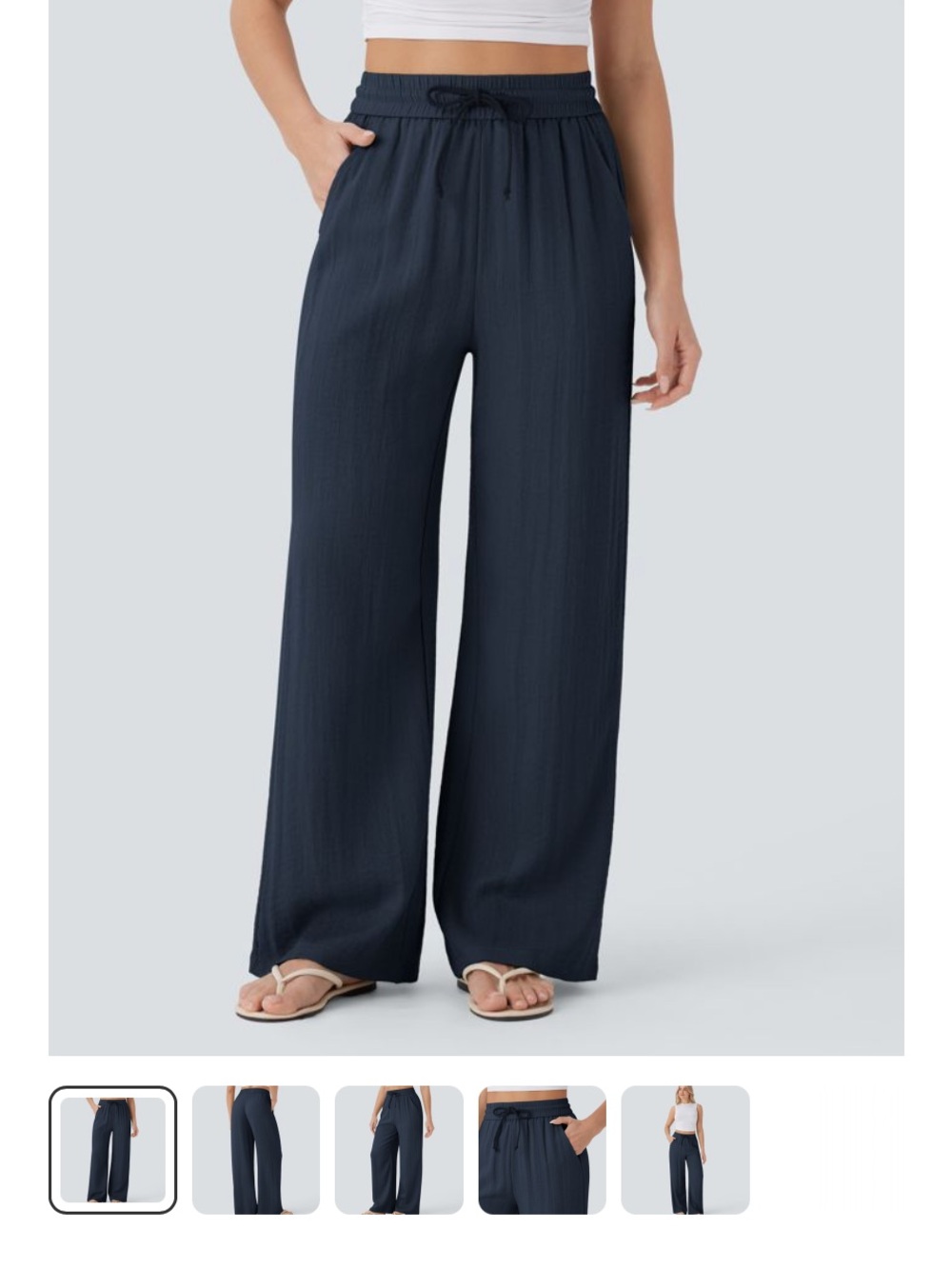 13.HALARA Navy Wide-Leg Drawstring Pants with Pockets
